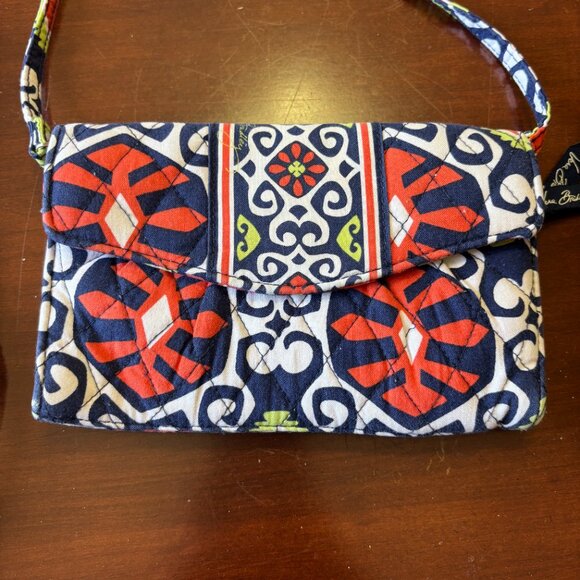 Vera Bradley Sunny Valley Crossbody Wallet Orange Navy Blue Quilted Bag - Picture 2 of 10